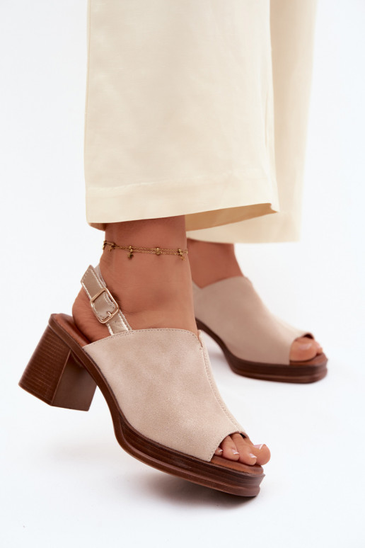 Sapatos de salto elegantes em couro Vinceza 39995, cor areia
