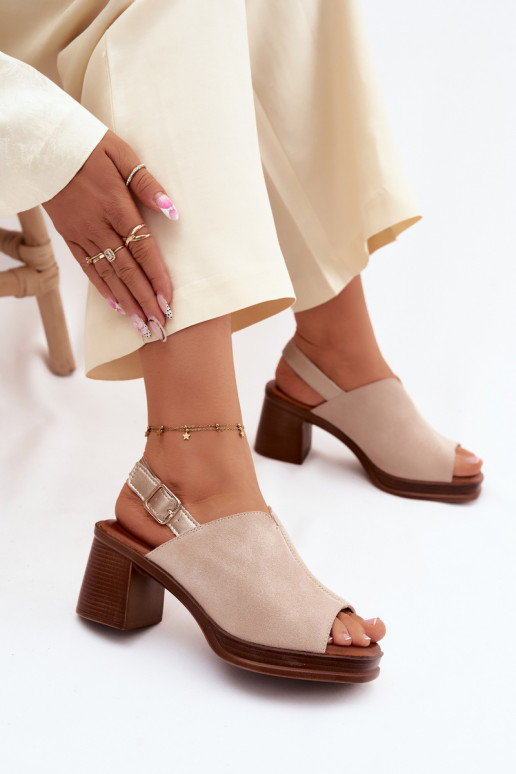 Sapatos de salto elegantes em couro Vinceza 39995, cor areia