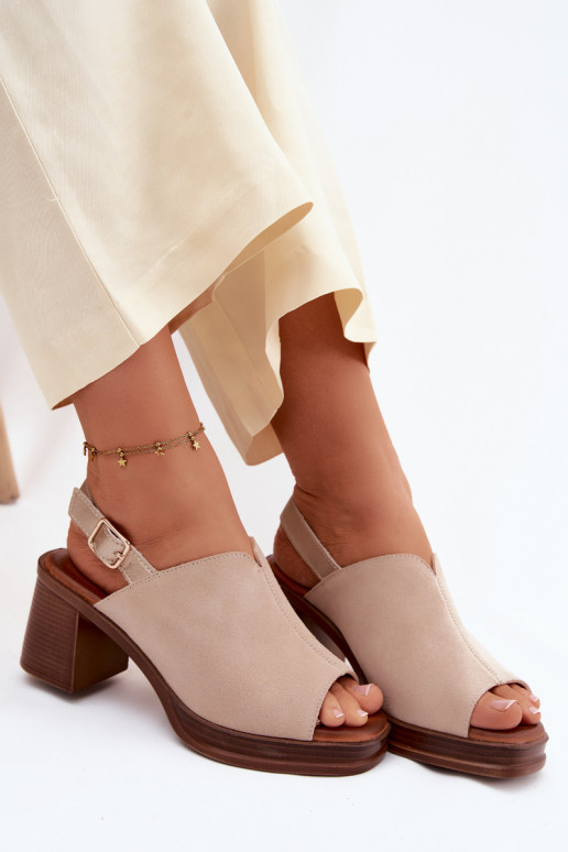 Sapatos de salto elegantes em couro Vinceza 39995, cor areia