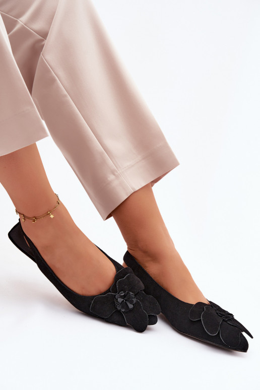 sandálias Pele de camurça com salto largo Com decorações Uma flor Vinceza 66951 cor preta