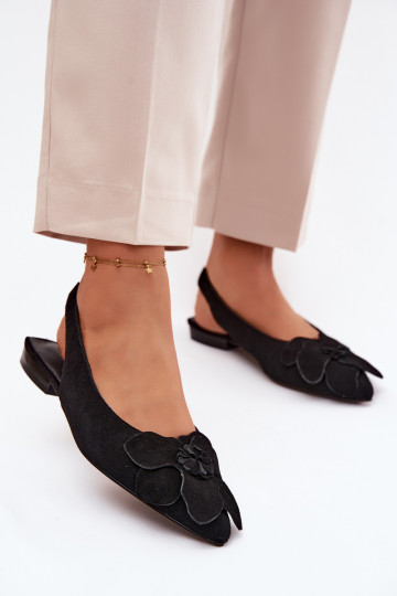 sandálias Pele de camurça com salto largo Com decorações Uma flor Vinceza 66951 cor preta 2