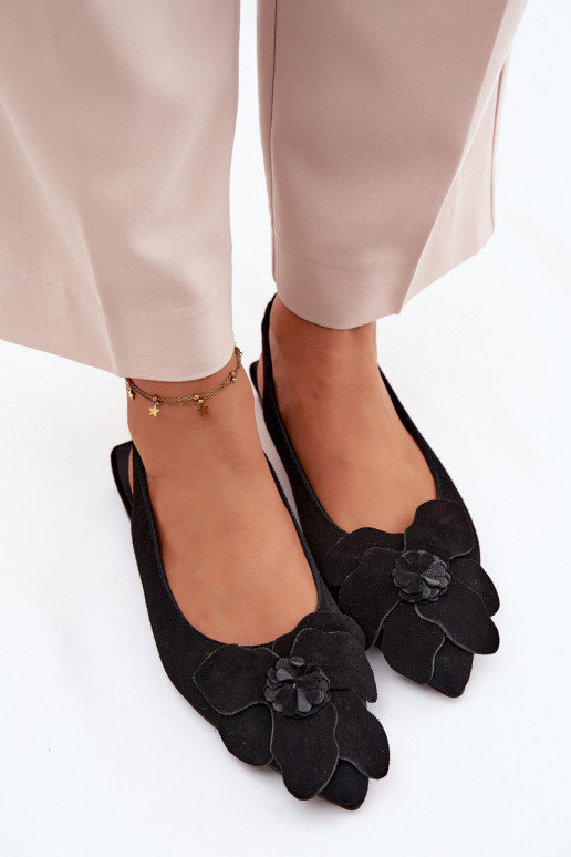 sandálias Pele de camurça com salto largo Com decorações Uma flor Vinceza 66951 cor preta