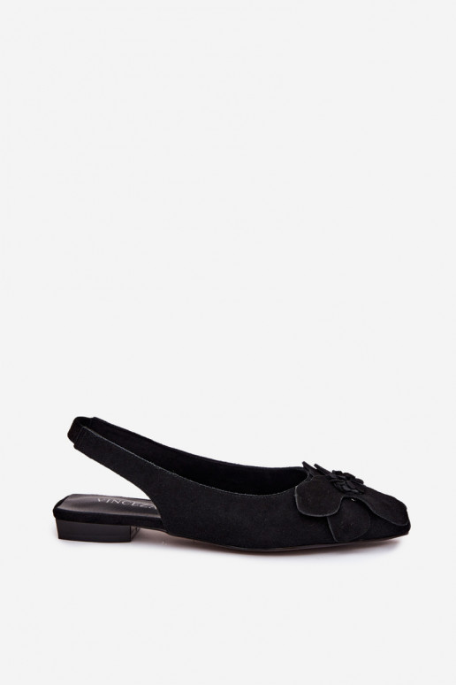 sandálias Pele de camurça com salto largo Com decorações Uma flor Vinceza 66951 cor preta
