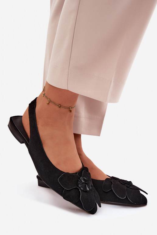 sandálias Pele de camurça com salto largo Com decorações Uma flor Vinceza 66951 cor preta