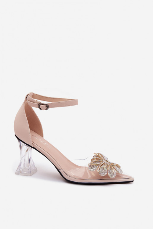 Sapatos de couro com salto e decoração brilhante Vinceza 62295