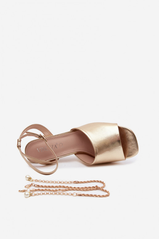 Sandálias femininas com salto Vinceza 62297 cor dourada