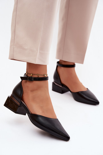Sapatos pretos com salto e tira Vinceza 62278