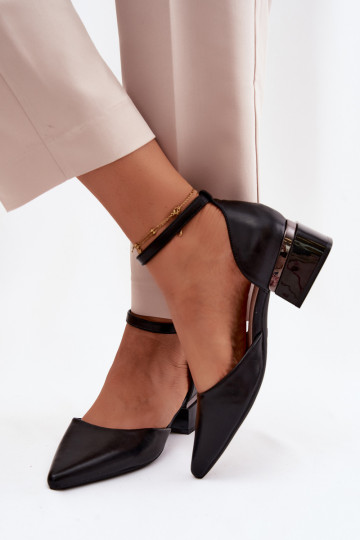Sapatos pretos com salto e tira Vinceza 62278 2