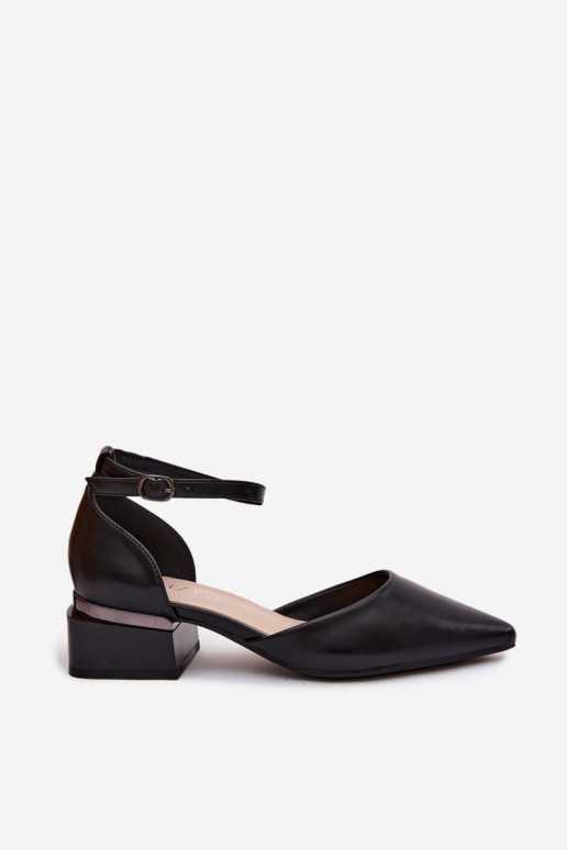 Sapatos pretos com salto e tira Vinceza 62278