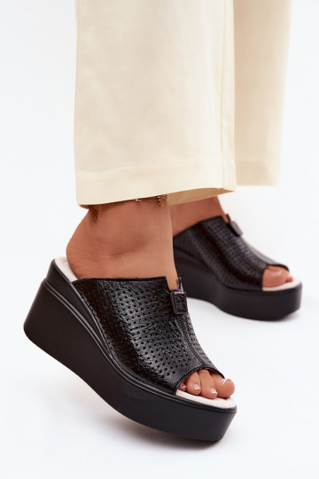 Chinelos femininosHabilitadoturalnej Skóry com uma plataforma Vinceza 95392 cor preta 2