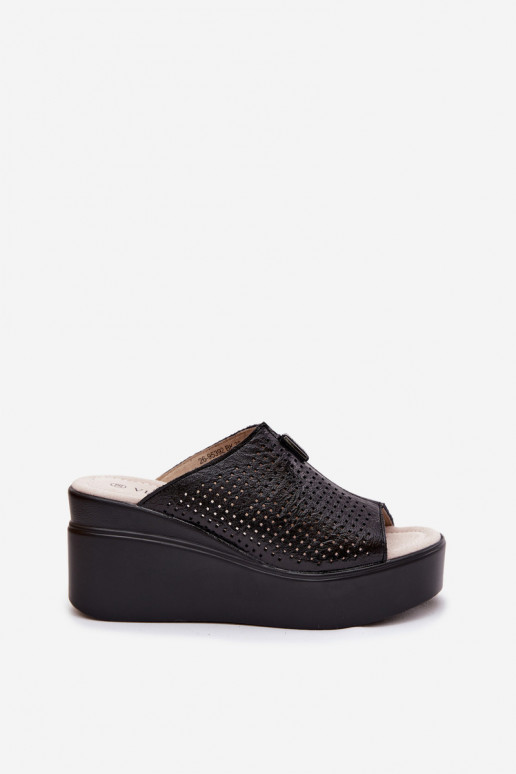 Chinelos femininosHabilitadoturalnej Skóry com uma plataforma Vinceza 95392 cor preta