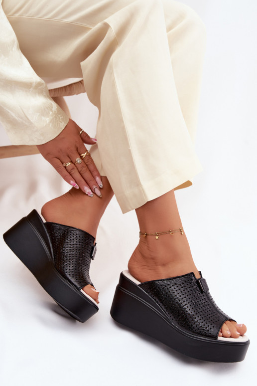 Chinelos femininosHabilitadoturalnej Skóry com uma plataforma Vinceza 95392 cor preta