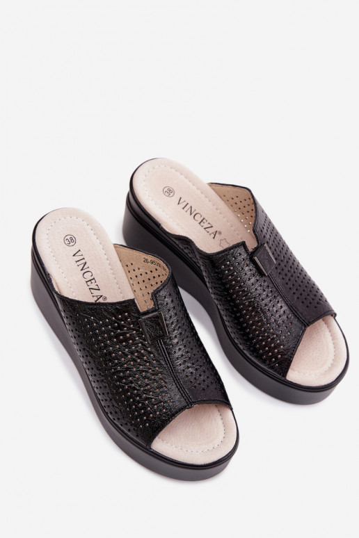 Chinelos femininosHabilitadoturalnej Skóry com uma plataforma Vinceza 95392 cor preta