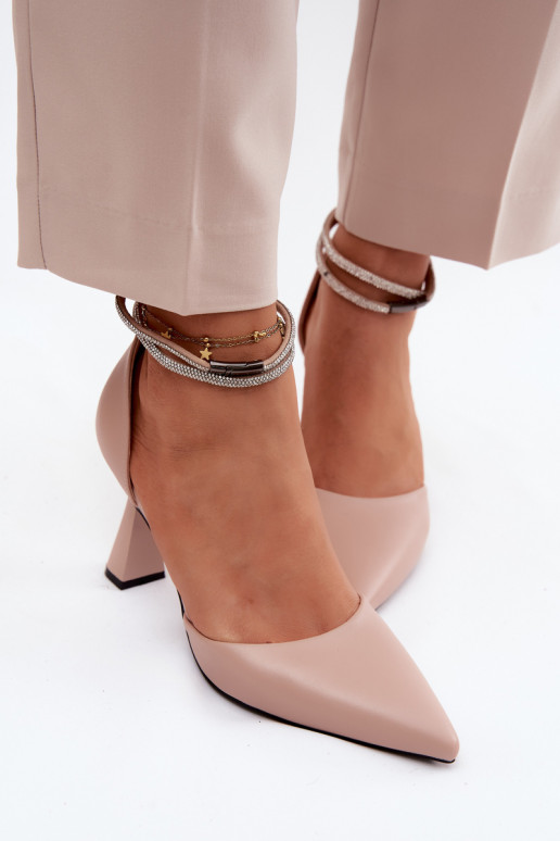 Sapatos bege com salto pequeno e tiras brilhantes Vinceza 62283