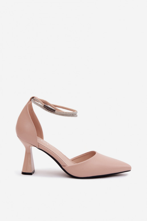 Sapatos bege com salto pequeno e tiras brilhantes Vinceza 62283