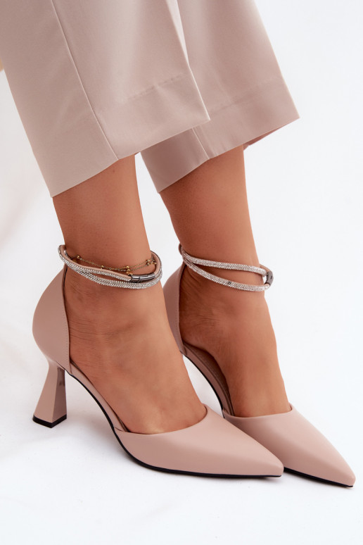 Sapatos bege com salto pequeno e tiras brilhantes Vinceza 62283