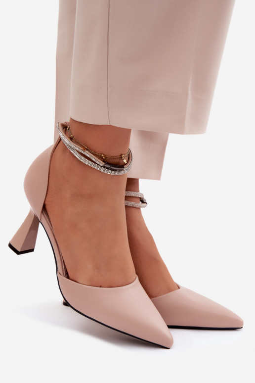 Sapatos bege com salto pequeno e tiras brilhantes Vinceza 62283