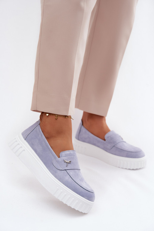 Pele de camurça sapato Feminino com uma plataforma Um modelo atraente Vinceza 93218 cor azul