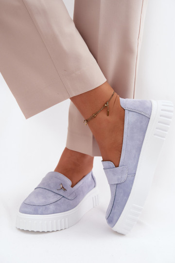 Pele de camurça sapato Feminino com uma plataforma Um modelo atraente Vinceza 93218 cor azul 2