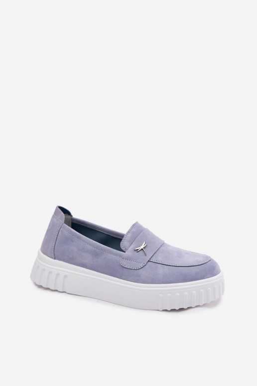 Sapatos slip-on de plataforma de mulher em camurça sintética Vinceza 93218 na cor azul
