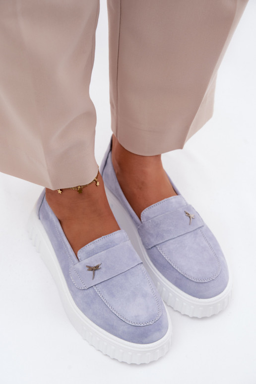 Pele de camurça sapato Feminino com uma plataforma Um modelo atraente Vinceza 93218 cor azul