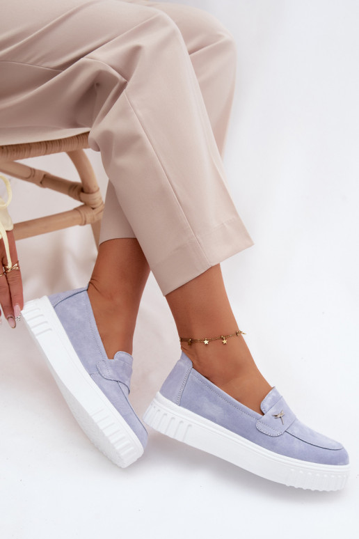 Pele de camurça sapato Feminino com uma plataforma Um modelo atraente Vinceza 93218 cor azul