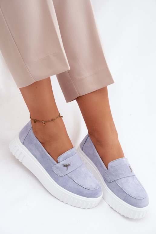 Pele de camurça sapato Feminino com uma plataforma Um modelo atraente Vinceza 93218 cor azul