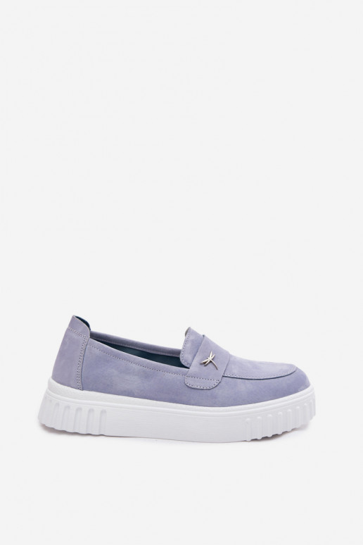 Sapatos slip-on de plataforma de mulher em camurça sintética Vinceza 93218 na cor azul