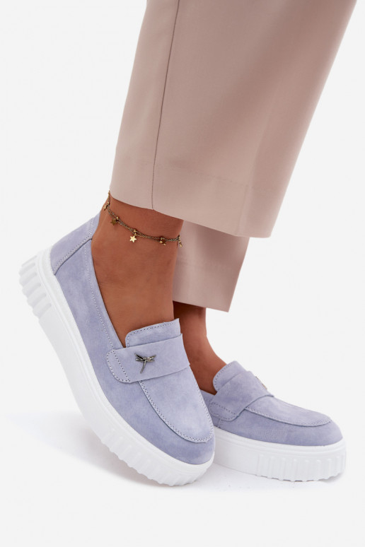 Pele de camurça sapato Feminino com uma plataforma Um modelo atraente Vinceza 93218 cor azul