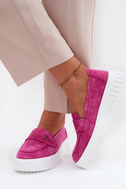 Sapatos slip-on de plataforma de mulher em camurça sintética Vinceza 93218 na cor rosa