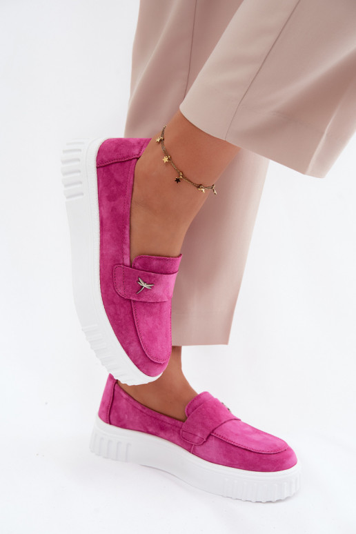 Sapatos slip-on de plataforma de mulher em camurça sintética Vinceza 93218 na cor rosa