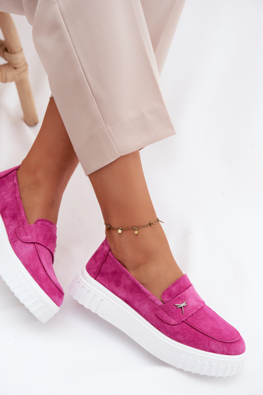 Sapatos slip-on de plataforma de mulher em camurça sintética Vinceza 93218 na cor rosa