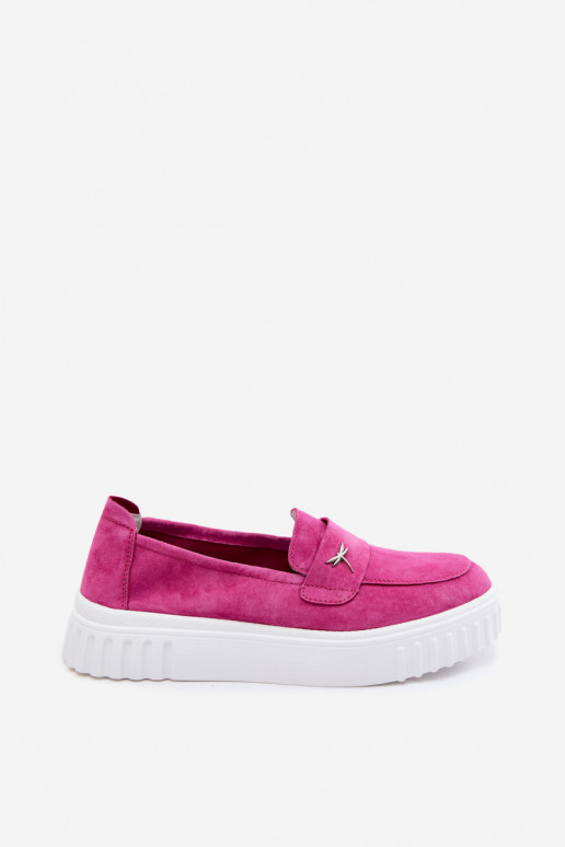 Sapatos slip-on de plataforma de mulher em camurça sintética Vinceza 93218 na cor rosa