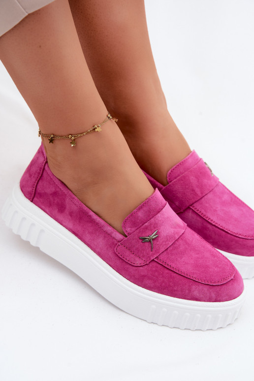 Sapatos slip-on de plataforma de mulher em camurça sintética Vinceza 93218 na cor rosa