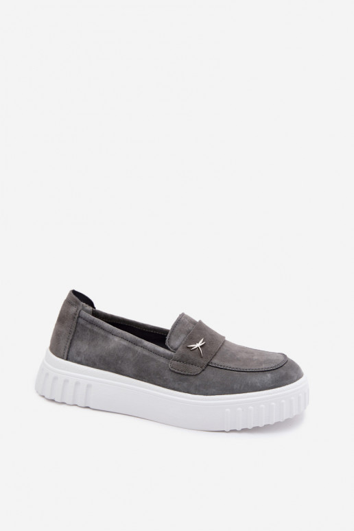 Sapatos slip-on de plataforma de mulher em camurça sintética Vinceza 93218 na cor cinza