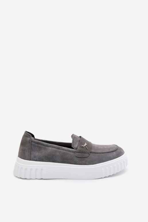 Sapatos slip-on de plataforma de mulher em camurça sintética Vinceza 93218 na cor cinza