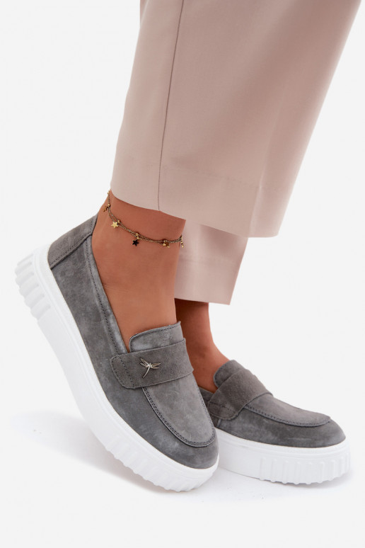 Sapatos slip-on de plataforma de mulher em camurça sintética Vinceza 93218 na cor cinza