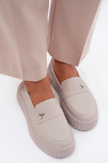 Sapatos slip-on de plataforma de mulher em couro Vinceza 93218 na cor bege