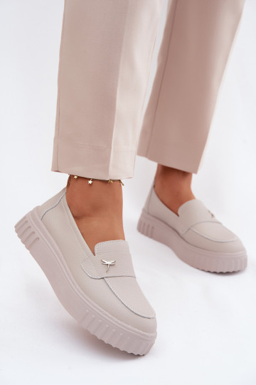 Sapatos slip-on de plataforma de mulher em couro Vinceza 93218 na cor bege 2