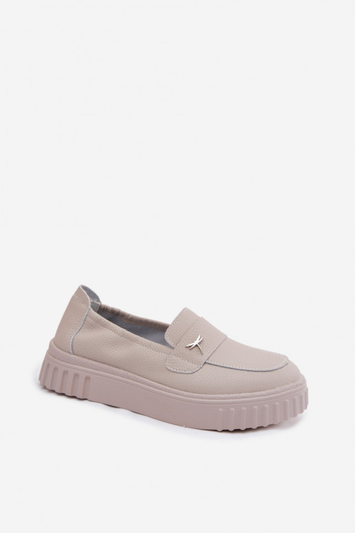 Sapatos slip-on de plataforma de mulher em couro Vinceza 93218 na cor bege