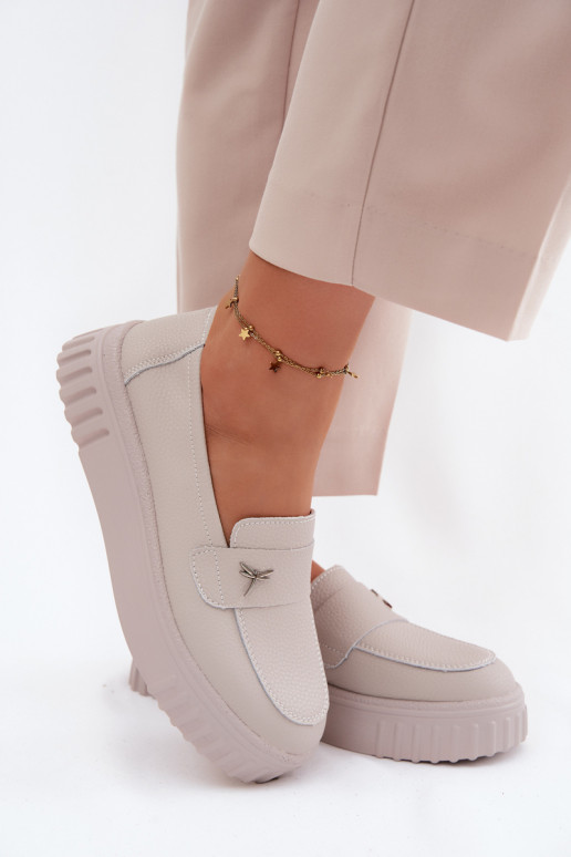 Pele sapato Feminino com uma plataforma Um modelo atraente Vinceza 93218 bege