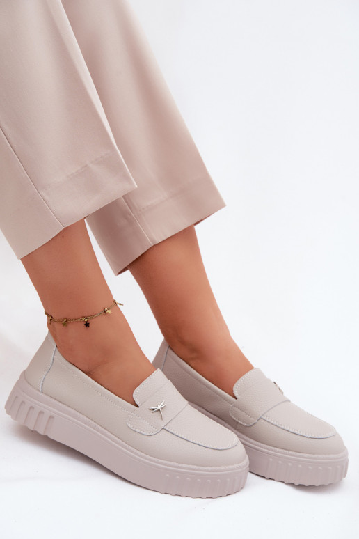 Sapatos slip-on de plataforma de mulher em couro Vinceza 93218 na cor bege