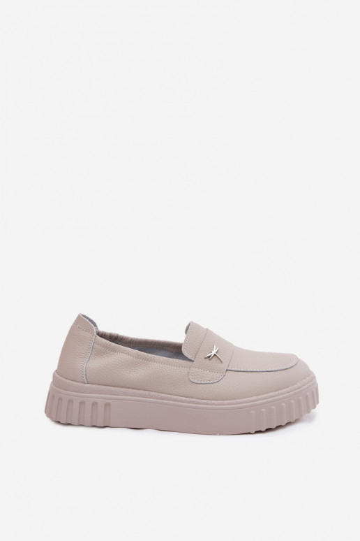 Sapatos slip-on de plataforma de mulher em couro Vinceza 93218 na cor bege