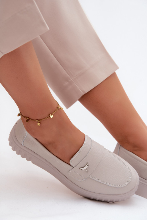 Sapatos slip-on de plataforma de mulher em couro Vinceza 93218 na cor bege