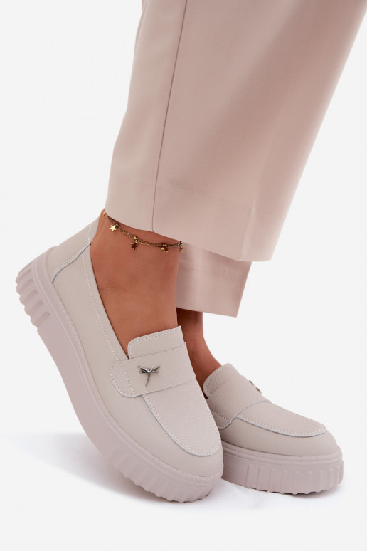 Sapatos slip-on de plataforma de mulher em couro Vinceza 93218 na cor bege