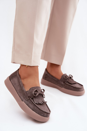 mocassins femininosHabilitadoturalnego de camurçau com fitas E Franja Vinceza 93223 cor marrom