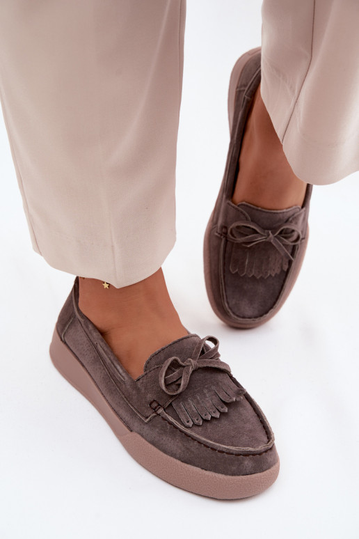 mocassins femininosHabilitadoturalnego de camurçau com fitas E Franja Vinceza 93223 cor marrom