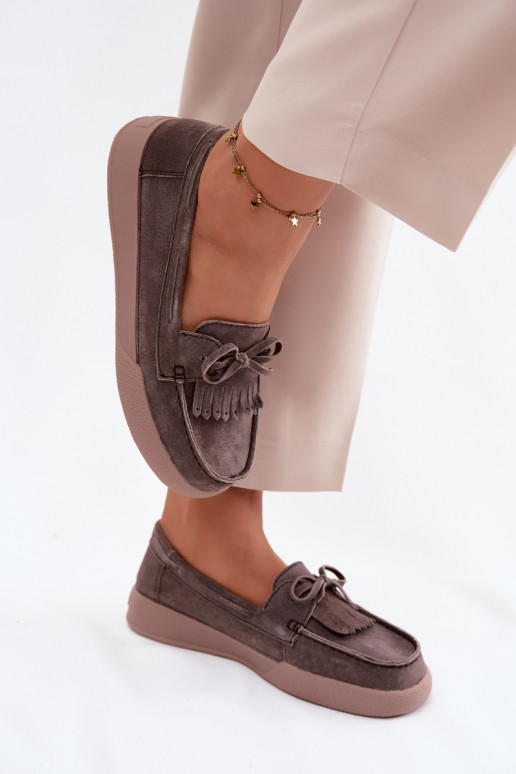 mocassins femininosHabilitadoturalnego de camurçau com fitas E Franja Vinceza 93223 cor marrom