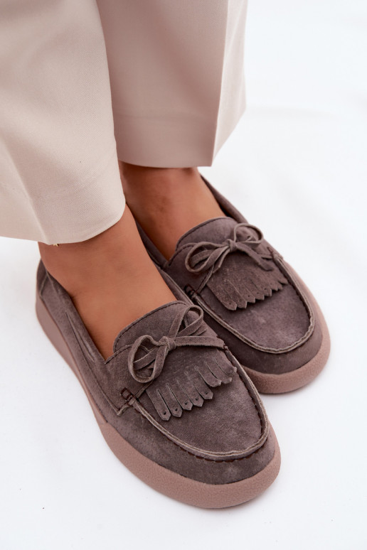 mocassins femininosHabilitadoturalnego de camurçau com fitas E Franja Vinceza 93223 cor marrom