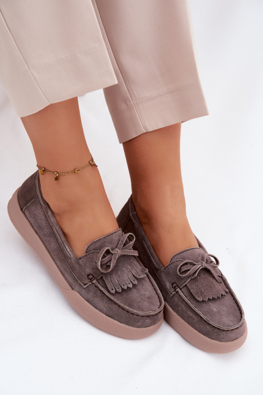 mocassins femininosHabilitadoturalnego de camurçau com fitas E Franja Vinceza 93223 cor marrom